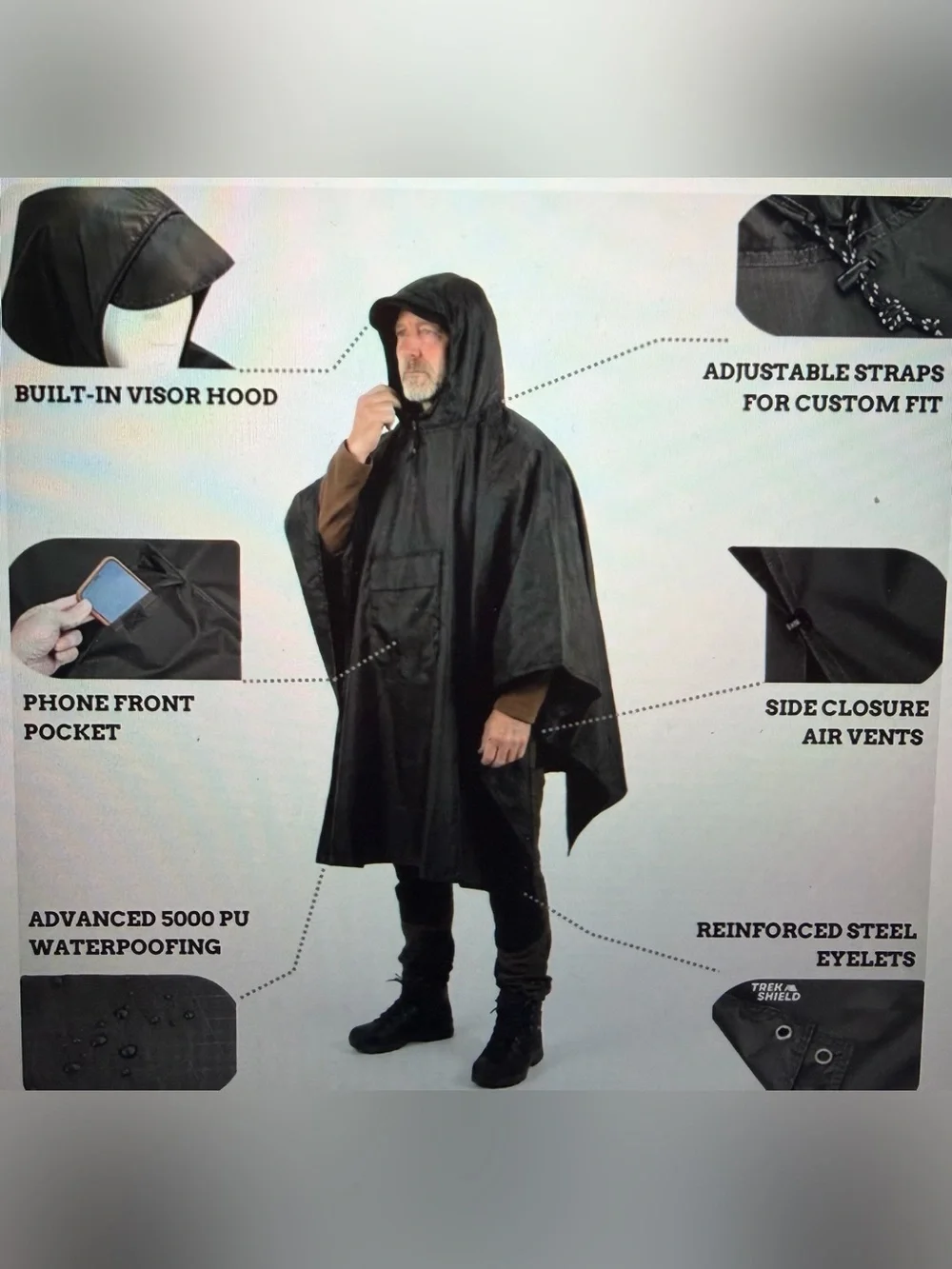 Hikera TrekShield 3-in-1 Rain Poncho, Emergency Tent, and Ground Sheet